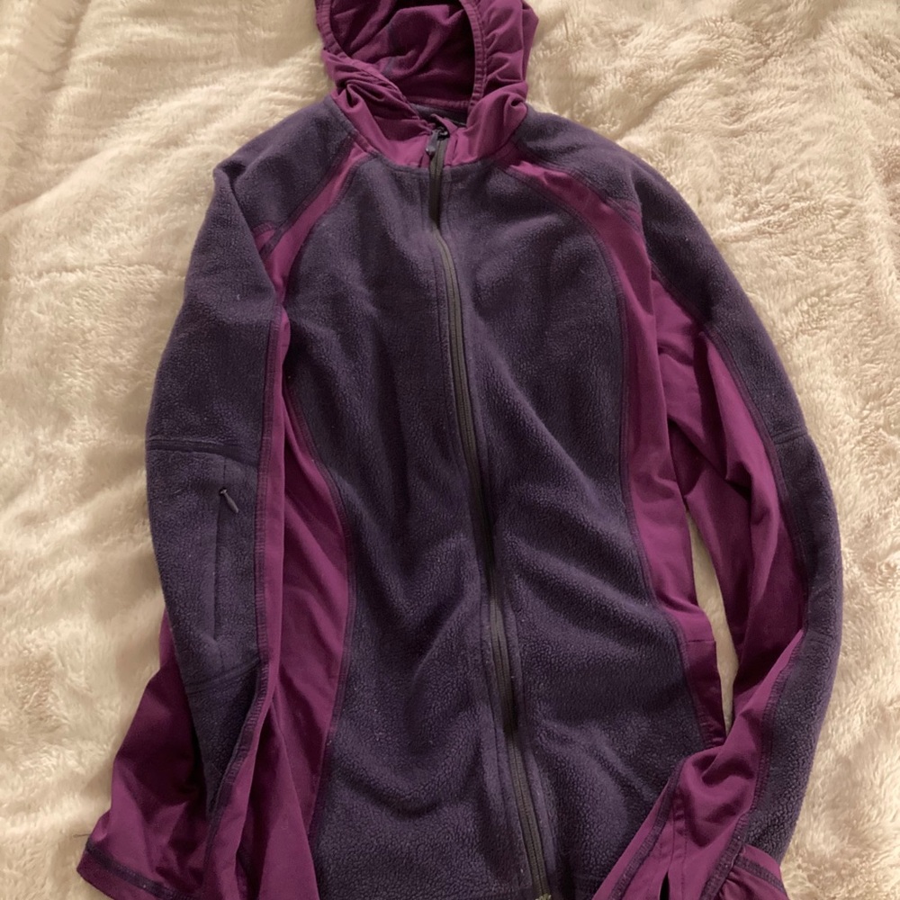 LLBean purple hooded full zip fleece XS